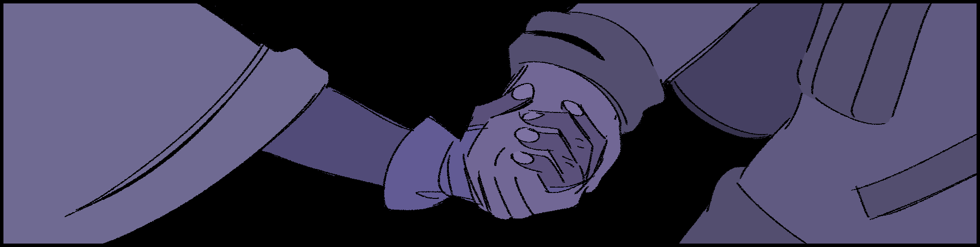A drawing of Sol and Nyx's hands clasped together as Sol leads Nyx into the night.